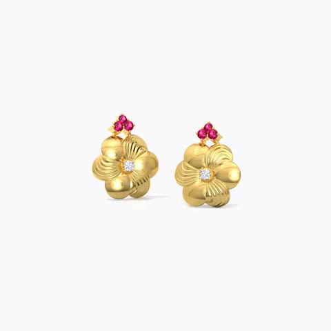 Brushed Floret Gemstone Stud Earrings