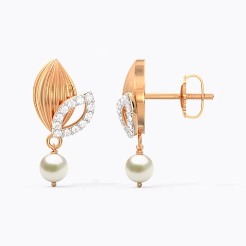 Overlay Leaflet Pearl Drop Earrings