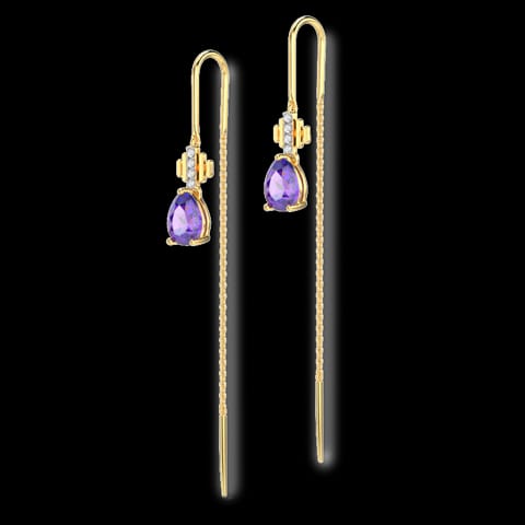 Amethyst Drop Gemstone Sui Dhaga Earrings