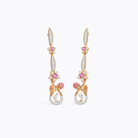 Cheerful Sakura Gemstone Drop Earrings Diamond,Gemstone Earrings 14 Karat Rose Gold Cheerful Sakura Gemstone Drop Earrings