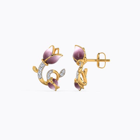 Swirly Tulip Diamond Stud Earrings