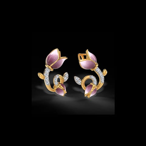 Swirly Tulip Diamond Stud Earrings