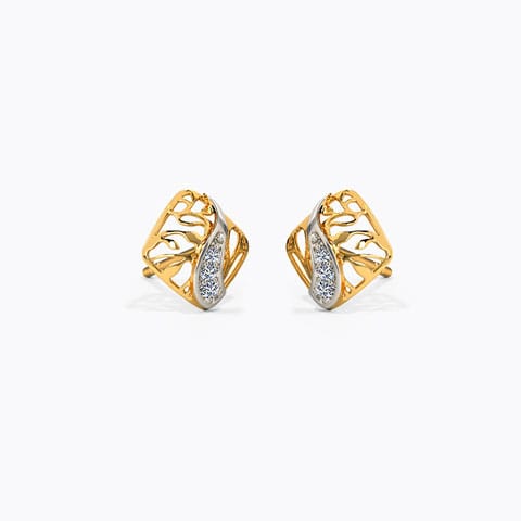 Leafy Cuboid Diamond Stud Earrings