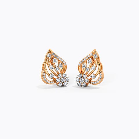 Flowery Feather Gemstone Stud Earrings