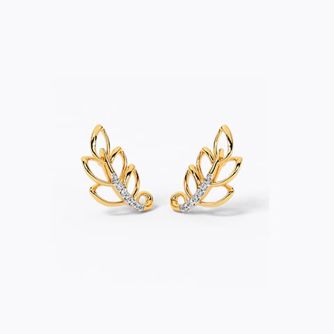 Fern Foliage Diamond Stud Earrings