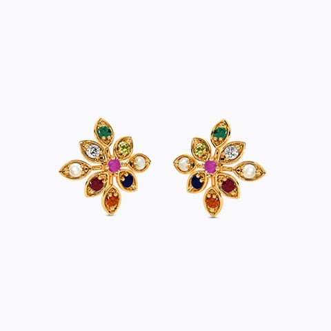 Floral Hue Navratna Studs Floral Hue Navratna Studs