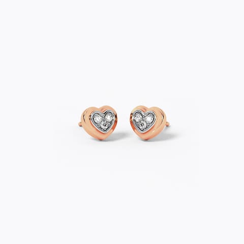 Rosy Heart Diamond Stud Earrings