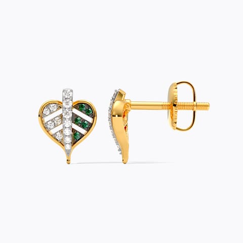 Peepal Green Stone Small Diamond Stud Earrings Peepal Green Stone Small Diamond Stud Earrings