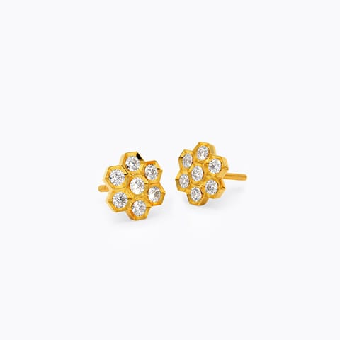 Elu 22k Gold and Diamond Stud Earrings