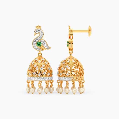 Peacock Green Gemstone Jhumkas Peacock Green Gemstone Jhumkas