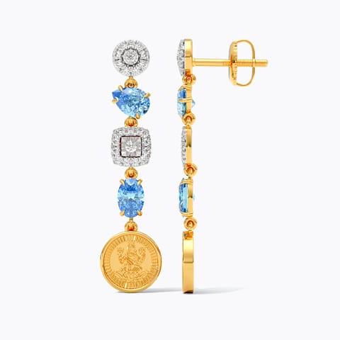 Blue Emboss Gemstone Drop Earrings