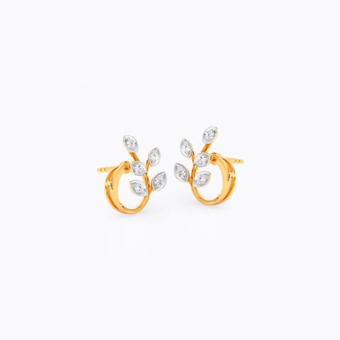 Swirling Leaf 9KT Diamond Stud Earrings