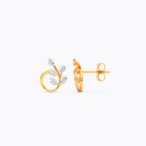Swirling Leaf 9KT Diamond Stud Earrings
