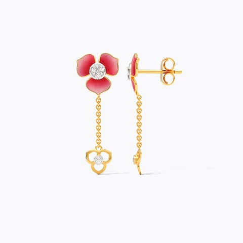 Pink Flower 9KT Diamond Drop Earrings
