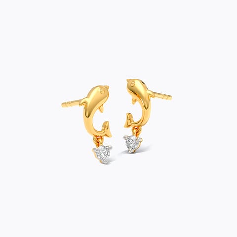 Dolphin Drop 9KT Diamond Stud Earrings