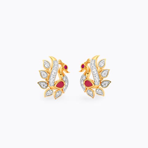 Scarlet Peacock Gemstone Stud Earrings