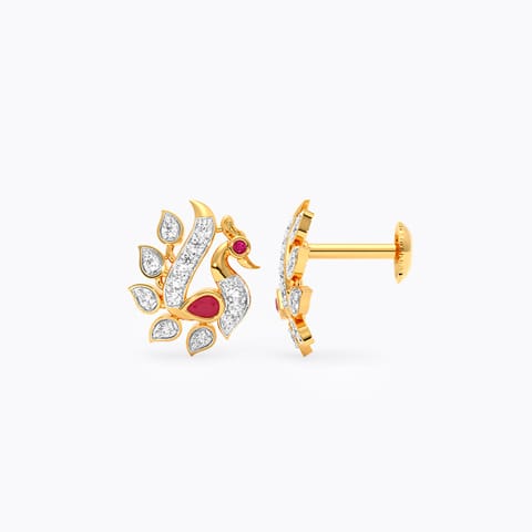 Scarlet Peacock Gemstone Stud Earrings