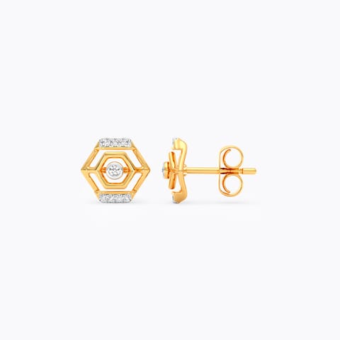 Celestial Hexagon 9KT Diamond Stud Earrings