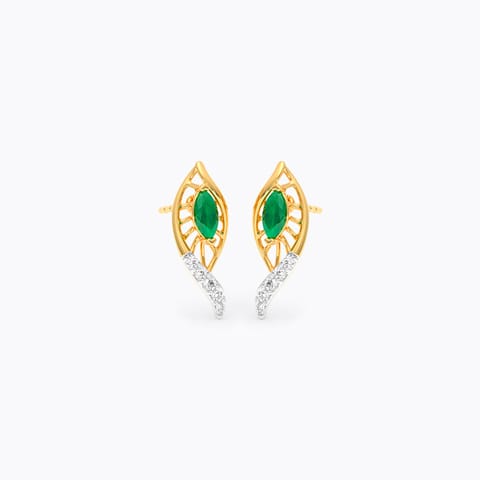 Green Leaf 9KT Gemstone Stud Earrings