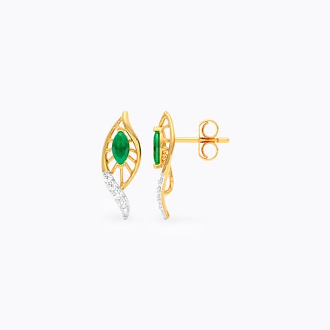 Green Leaf 9KT Gemstone Stud Earrings