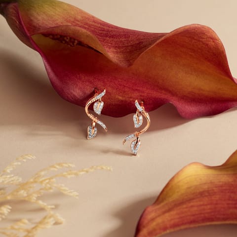 Dainty Leaf Diamond Drop Earrings