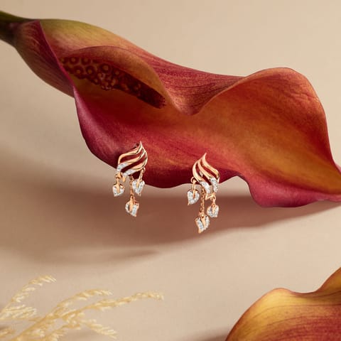 Dangling Leaf Diamond Drop Earrings