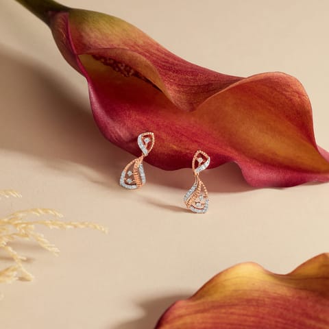 Diamond Earrings 14 Karat Rose Gold Sparkling Curve Diamond Drop Earrings