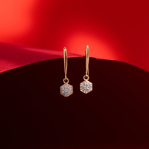 Diamond Earrings 14 Karat Yellow Gold Dangling Hexagon Diamond Drop Earrings