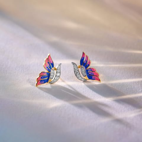 Teal Butterfly Diamond Stud Earrings