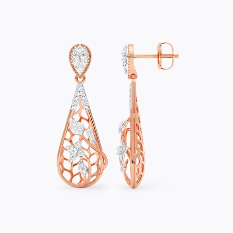 Lattice Fern Diamond Drop Earrings