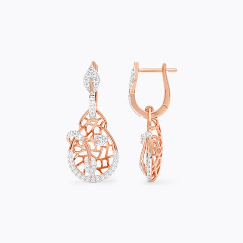 Lattice Leaf Diamond Drop Earrings