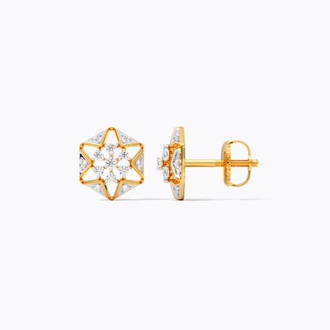 Starry Hexagon Diamond Stud Earrings