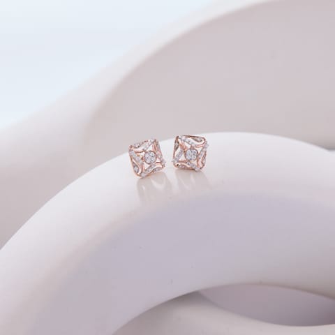 Ornate Square Diamond Stud Earrings