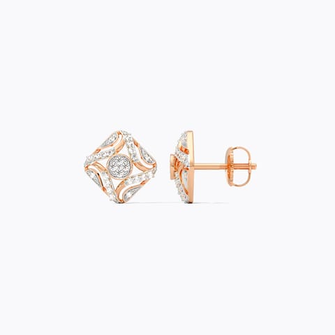 Ornate Square Diamond Stud Earrings