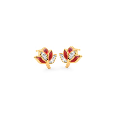 Red Bloom Diamond Stud Earrings