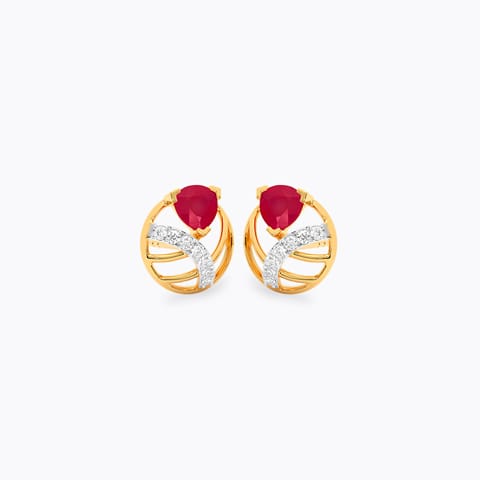 Circular Red Gemstone Stud Earrings