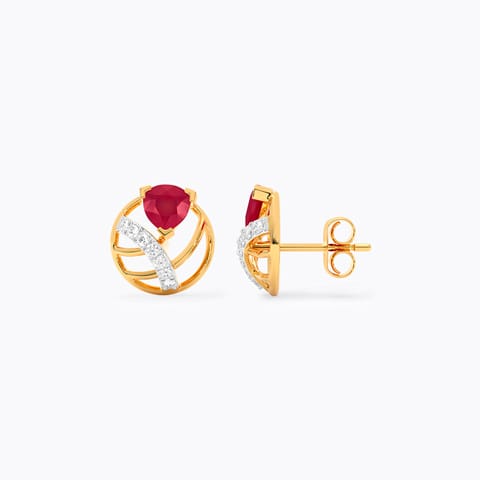 Circular Red Gemstone Stud Earrings