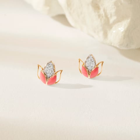 Red Lotus Diamond Stud Earrings