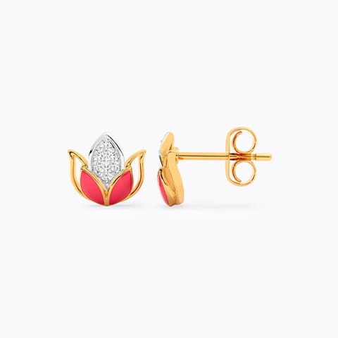 Pink Lotus Diamond Stud Earrings