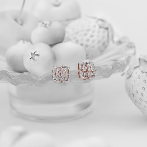 Sparkling Grid Diamond Stud Earrings