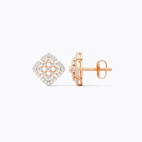 Sparkling Grid Diamond Stud Earrings