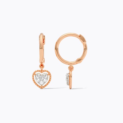 Dangling Heart Diamond Hoop Earrings