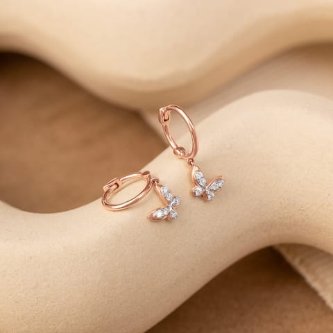 Swaying Butterfly Diamond Hoop Earrings