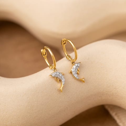 Dangling Dolphin Diamond Hoop Earrings Dangling Dolphin Diamond Hoop Earrings