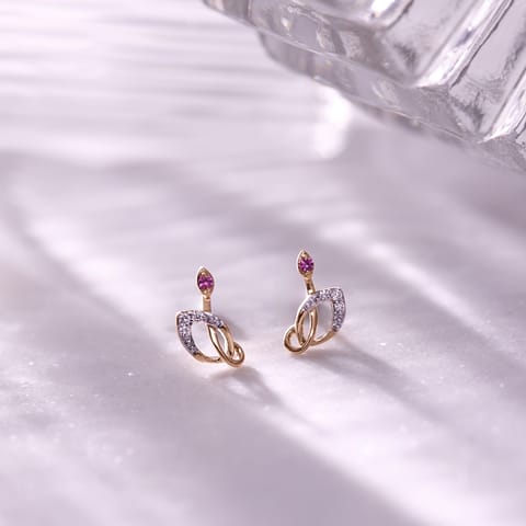 Wavy Minimalist 9KT Gemstone Stud Earrings