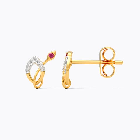 Wavy Minimalist 9KT Gemstone Stud Earrings