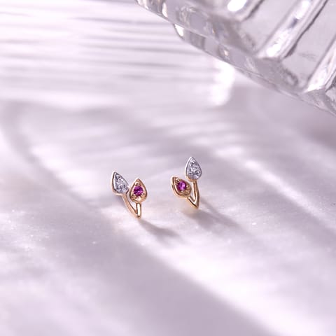 Duet Leaf 9KT Gemstone Stud Earrings