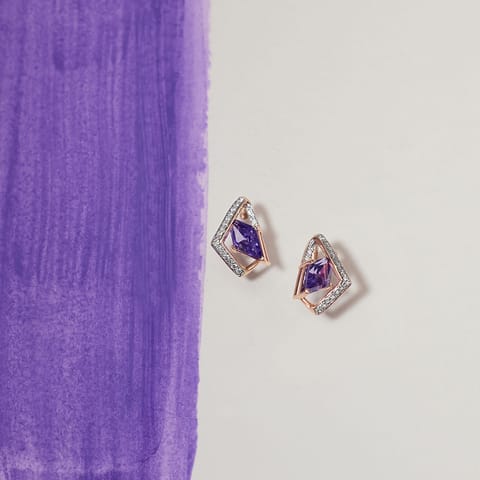 Diamond,Gemstone Earrings 14 Karat Yellow Gold Purple Eclipse Gemstone Stud Earrings