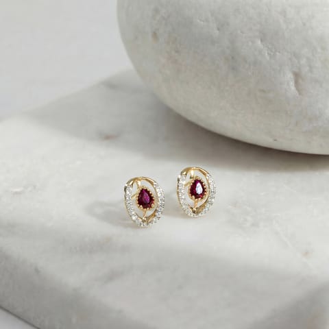 Vermilion Halo Gemstone Stud Earrings