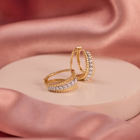 Diamond Earrings 14 Karat Yellow Gold Ruffle Spark Diamond Hoop Earrings